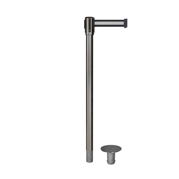 Montour Line Retractable Belt Removable Stanchion, 2ft Sat.Steel Post  11ft. Bk/W H MX530R-SS-BWH-110